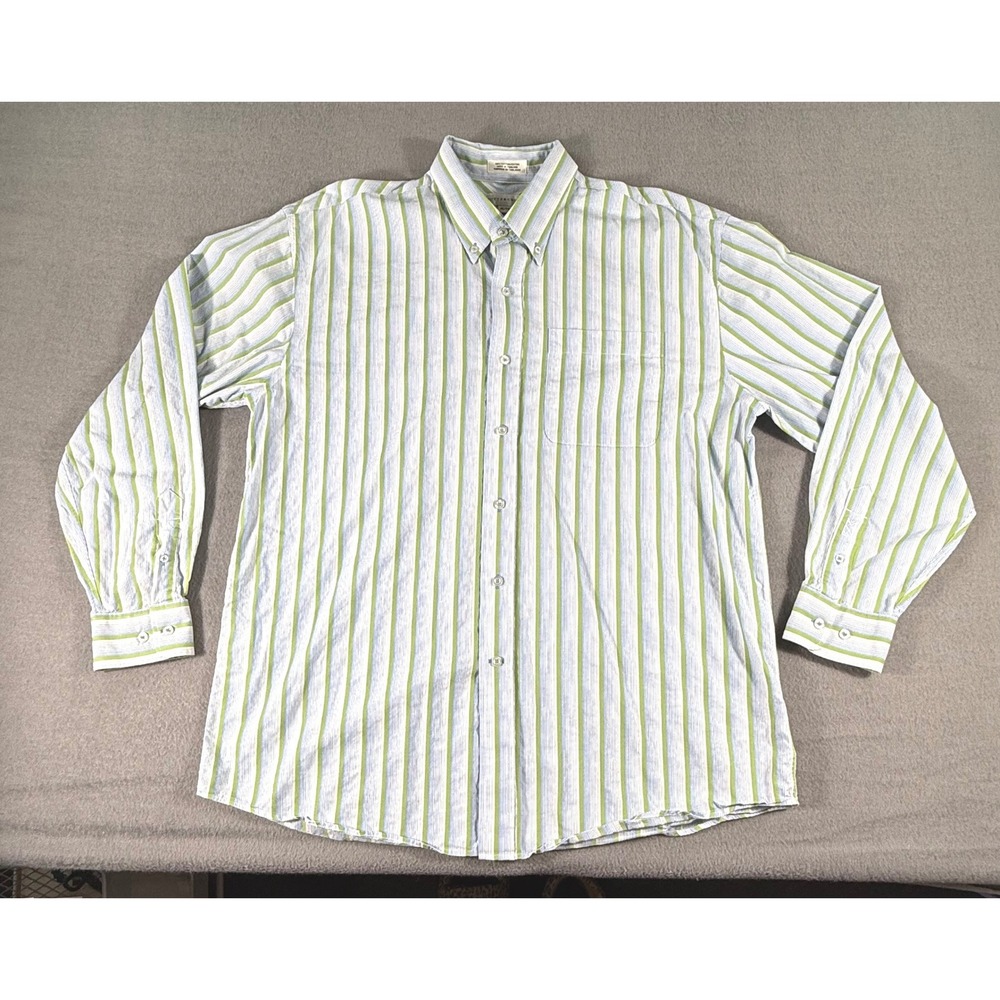 Cutter & Buck Button Down Shirt XL‎ Green Blue Stripe Cotton Mens Preppy Golf